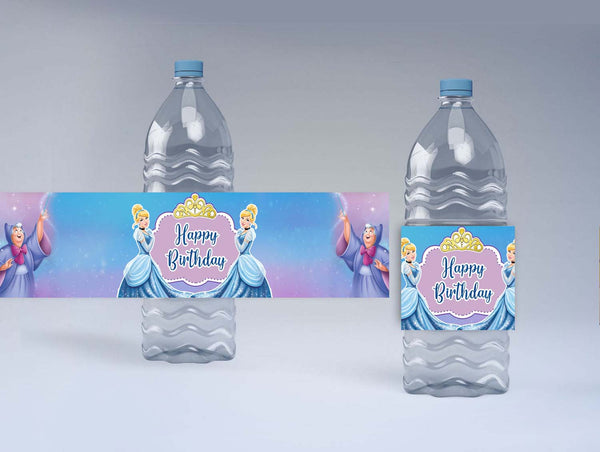 Cinderella Theme Birthday Party Water Bottle Labels