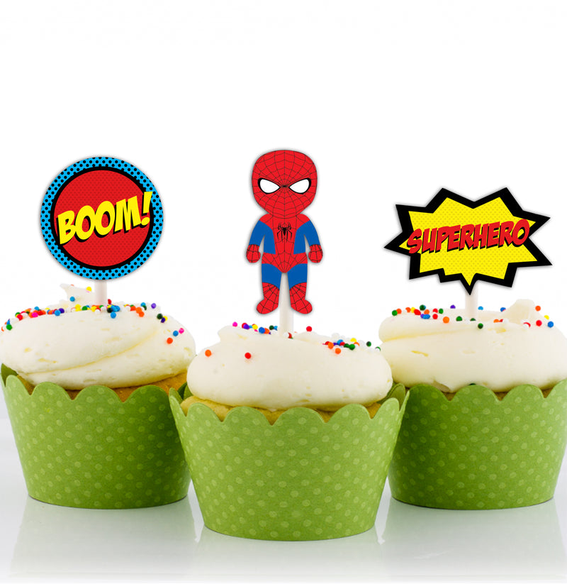 Super Hero Theme Birthday Party Cupcake Toppers for Decoration 