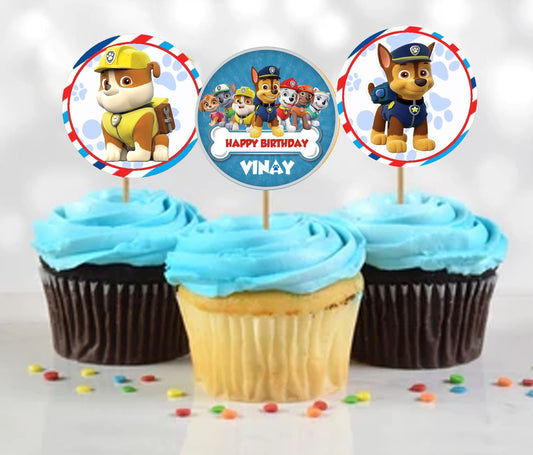 Paw Patrol Theme Birthday Party Cupcake Toppers