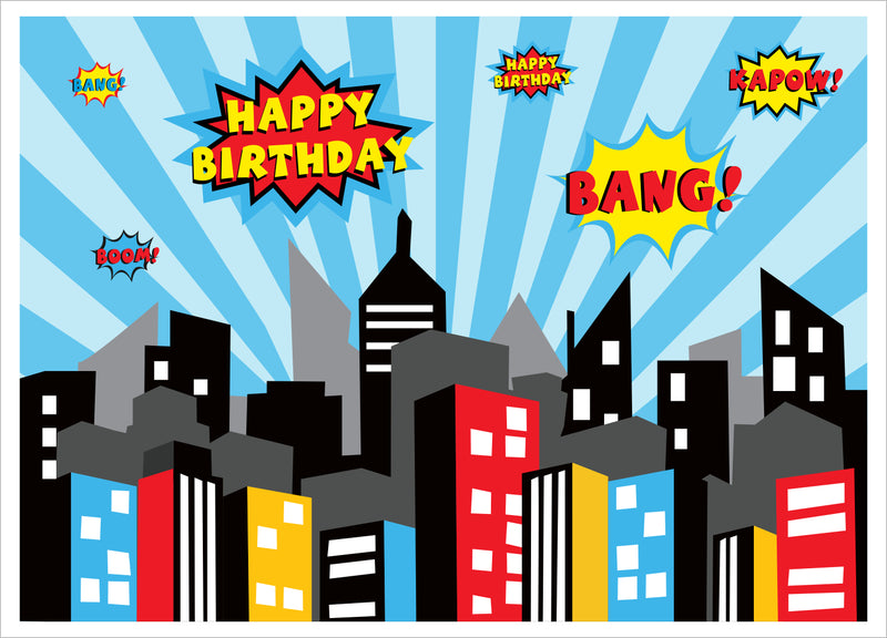 Personalize Super Hero Birthday Party Backdrop Banner