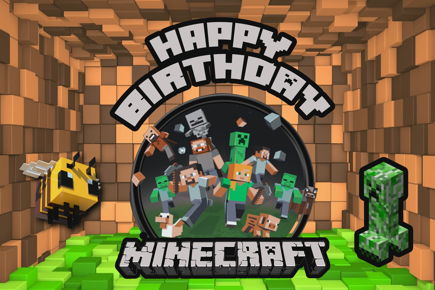 Minecraft Theme Birthday Party Backdrop