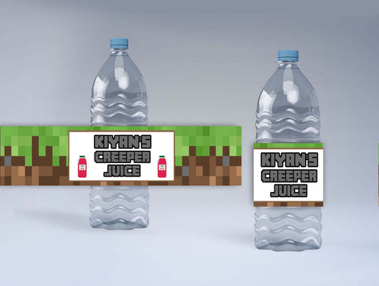 Minecraft Theme Birthday Party Water Bottle Labels