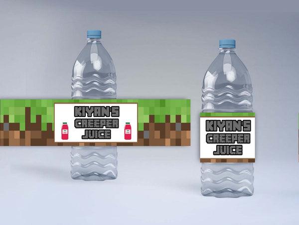 Minecraft Theme Birthday Party Water Bottle Labels