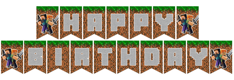 Minecraft Theme Birthday Party Banner for Decoration