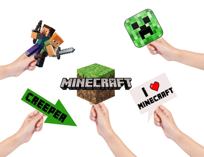Minecraft Theme Birthday Party Photo Booth Props Kit