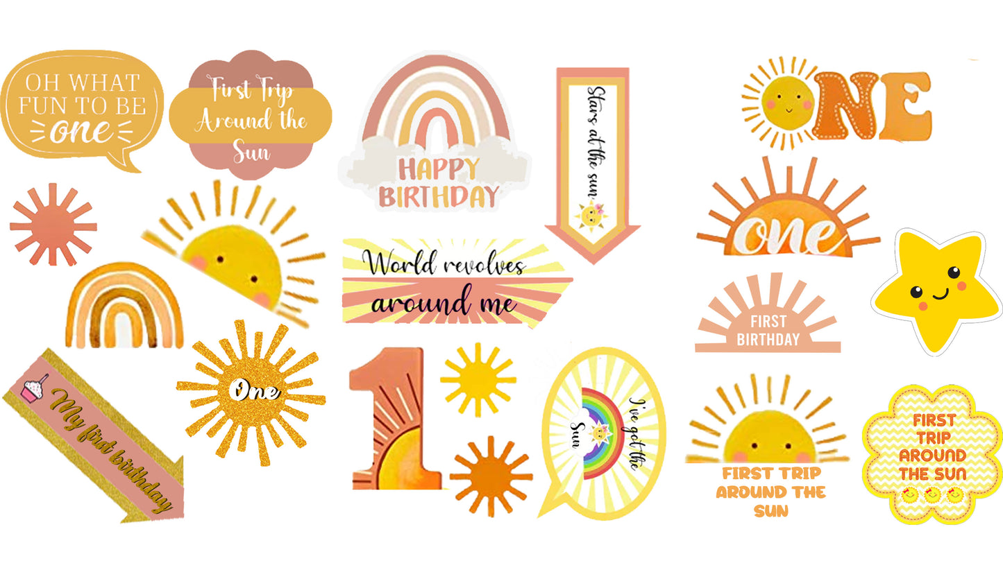 First Trip Around the Sun Theme Birthday Party Photo Booth Props Kit