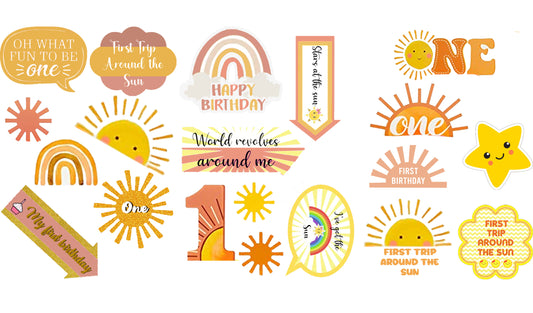 First Trip Around the Sun Theme Birthday Party Photo Booth Props Kit