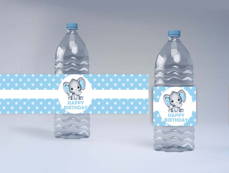 Elephant Theme Birthday Party Water Bottle Labels