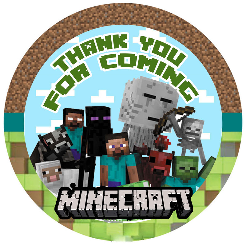 Minecraft Theme Birthday Party Thank You Gift Tags