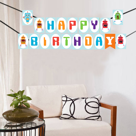 Robot Theme Birthday Party Banner for Decoration