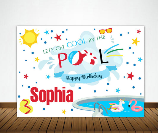 Pool Party Birthday Backdrop for Decorations