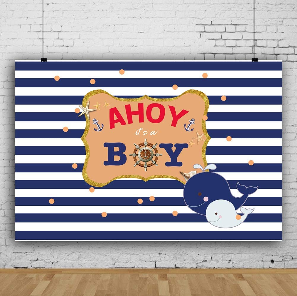Nautical Ahoy Theme Birthday Party Backdrop 