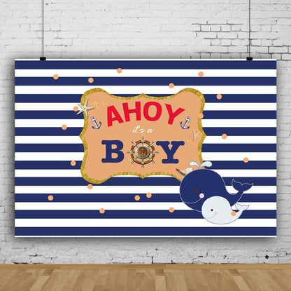 Nautical Ahoy Theme Birthday Party Backdrop 