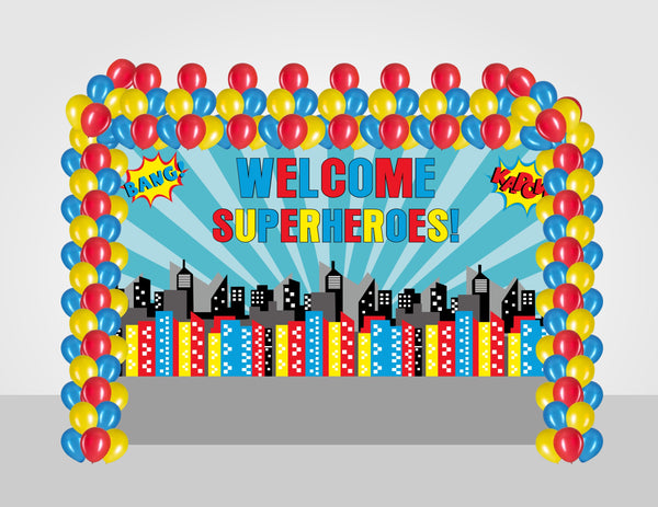 Super Hero Theme Birthday Party Decoration Kit with Backdrop & Balloons