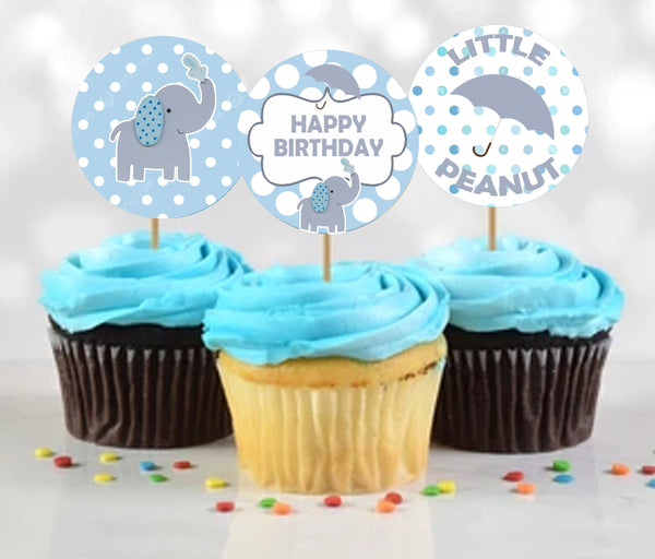 Elephant Theme Birthday Party Cupcake Toppers