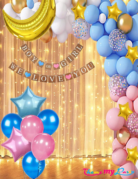 Boy Or Girl We Love You 107 pcs Baby Shower Decoration Combo Banner ,Balloons with Led Light