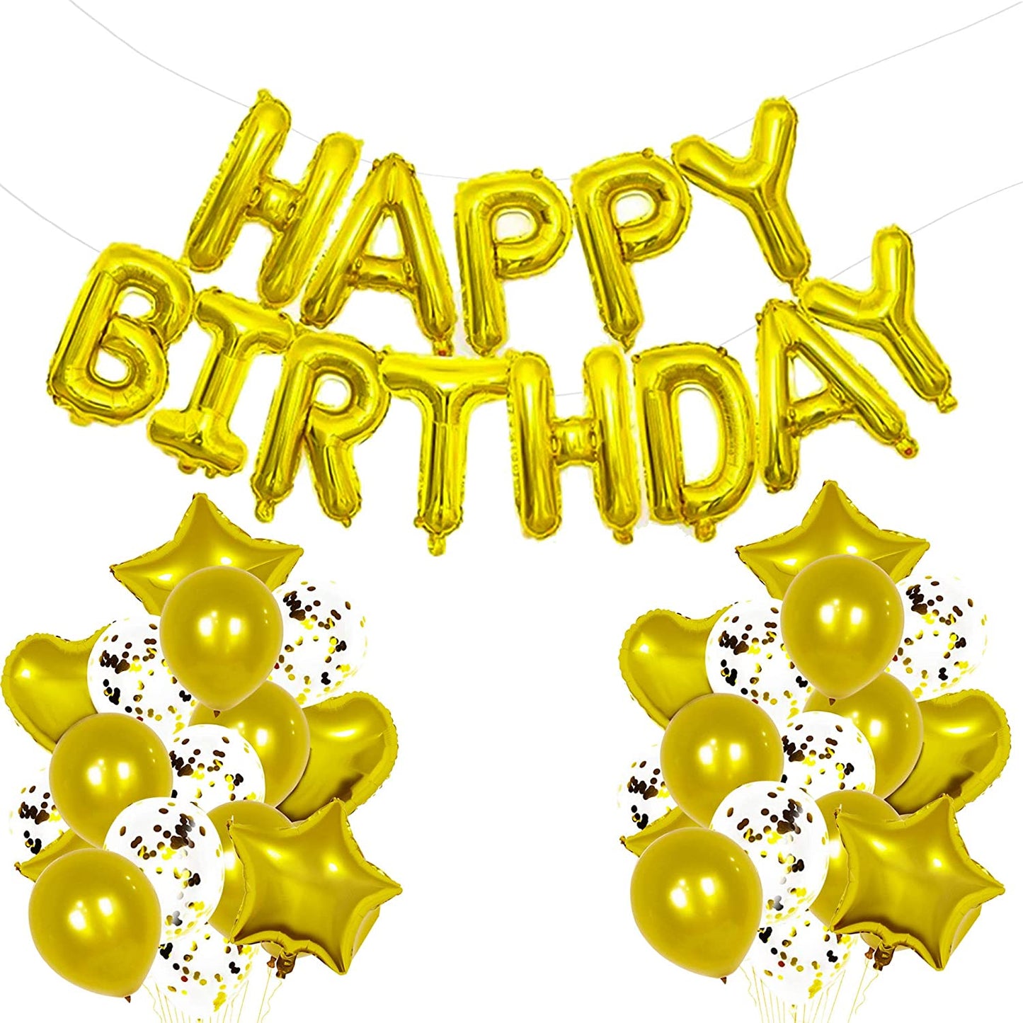 16 Inch Birthday Banner Balloon Letter Foil Party Decoration Bunting 18 Inch Star Heart Foil Latex Balloons Helium Confetti Balloons for Wedding Anniversaries gold