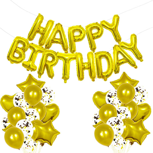 16 Inch Birthday Banner Balloon Letter Foil Party Decoration Bunting 18 Inch Star Heart Foil Latex Balloons Helium Confetti Balloons for Wedding Anniversaries gold