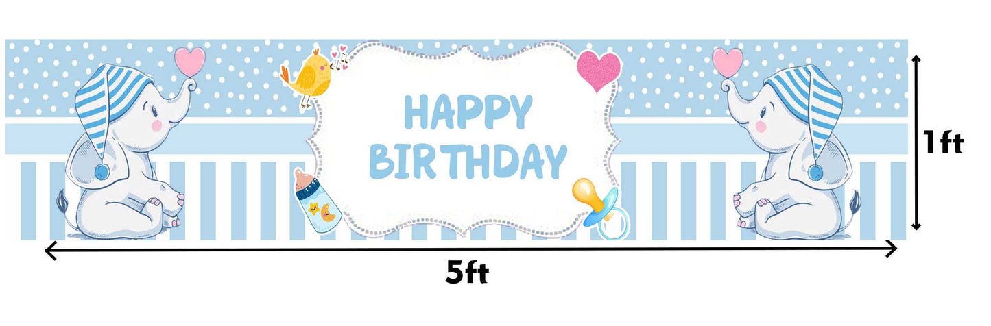 Elephant Theme Birthday Long Banner for Decoration