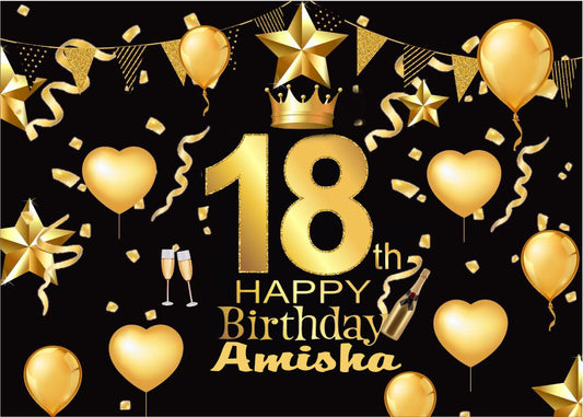 Personalize 18th Birthday Black Party Backdrop Banner