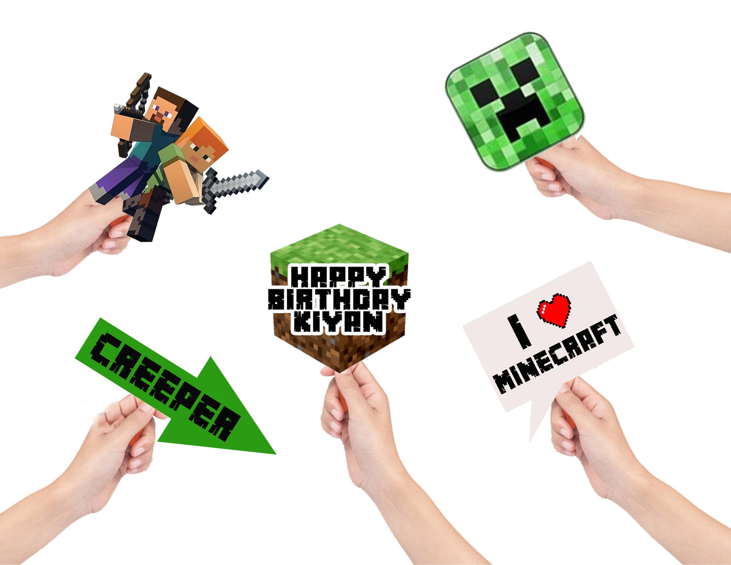 Minecraft Theme Birthday Party Photo Booth Props Kit
