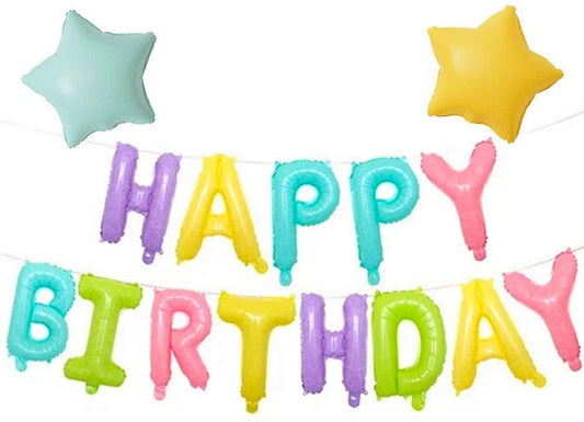 Rainbow Happy Birthday Balloons Banner Self Inflated 16 inch Birthday Alphabets Letters Foil & 2 Pack Large 18 Inch Stars Ballloons for Kids Birthday Party Decorations Supplies