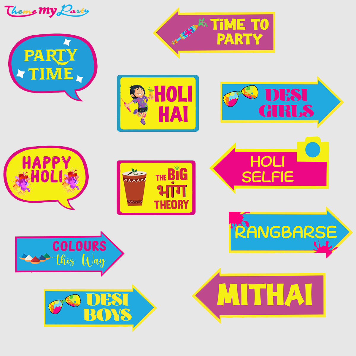 Holi  Party Photo Booth Prop Set