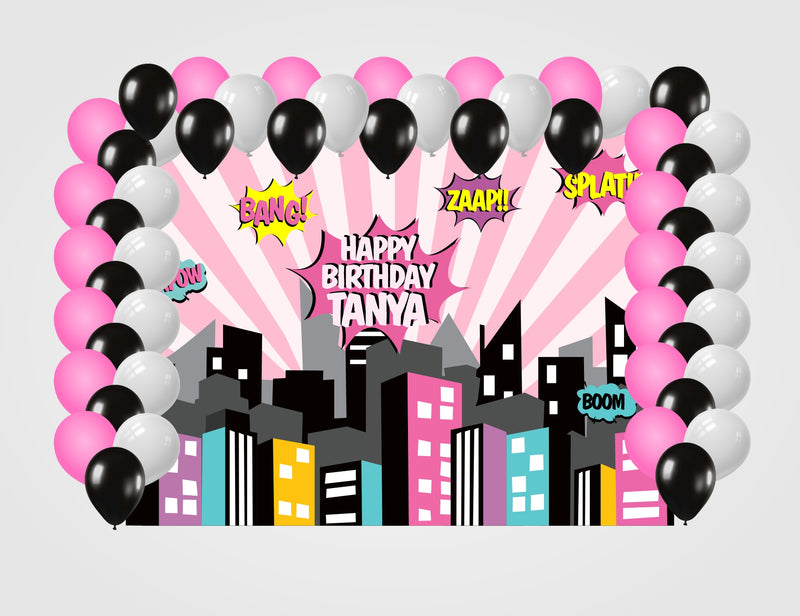 Super Girl Theme Birthday Party Decoration kit with Backdrop & Balloons