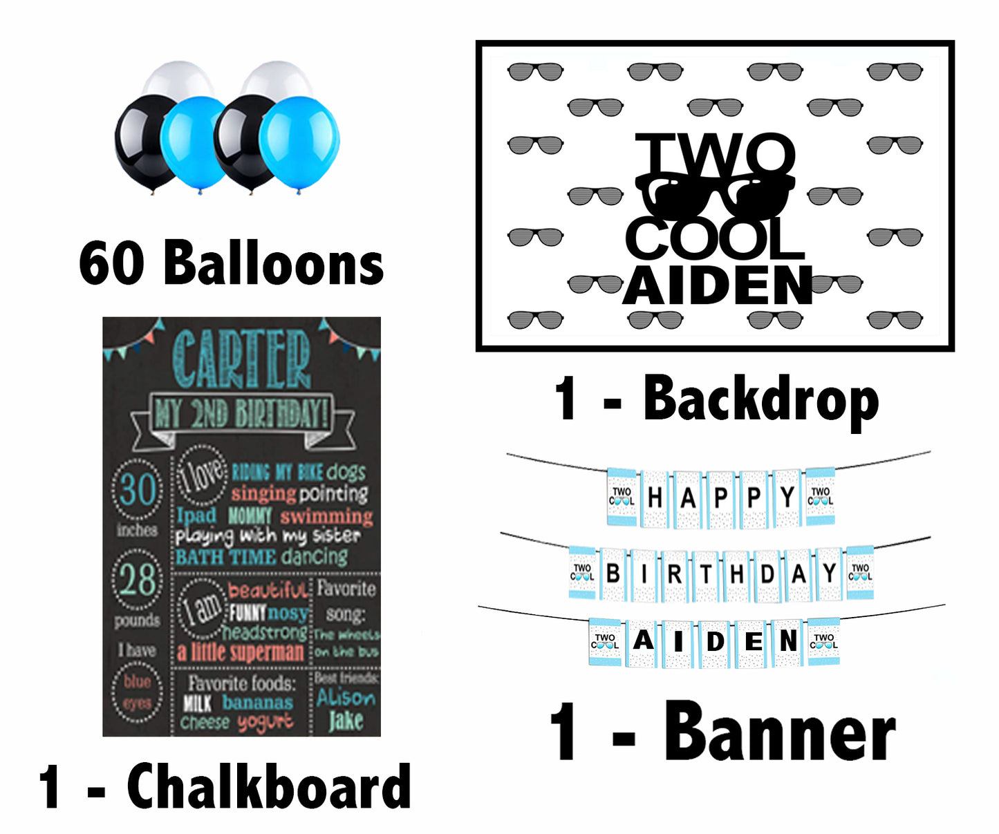 Two Cool Boy Theme Birthday Party Personalized Complete Kit
