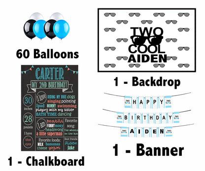 Two Cool Boy Theme Birthday Party Personalized Complete Kit