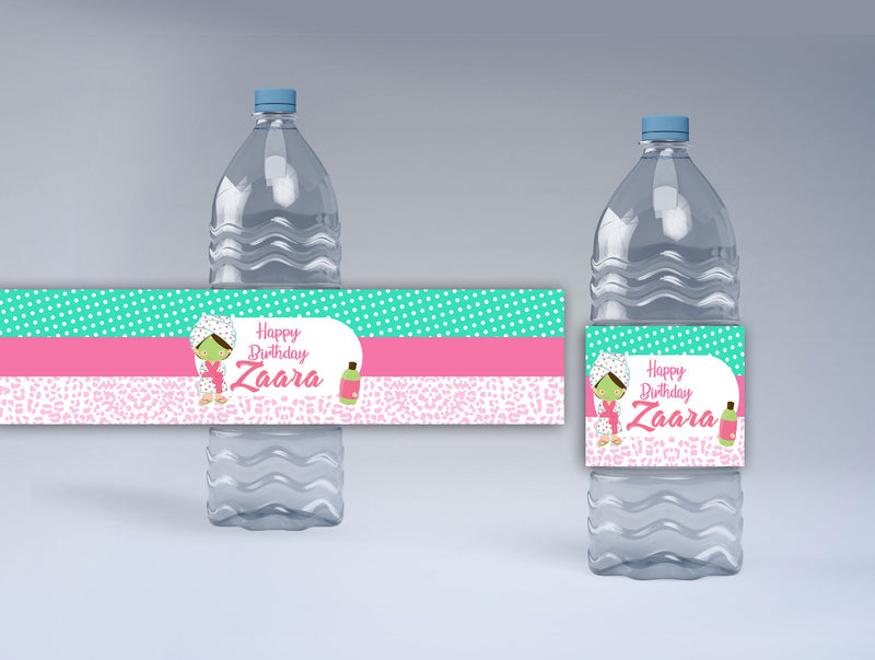 Spa Theme Birthday Party Water Bottle Labels