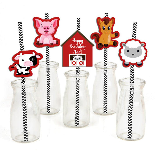 Farm Animal Theme Birthday Party Paper Decorative Straws