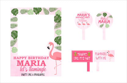 Flamingo Theme Birthday Party Selfie Photo Booth Frame & Props