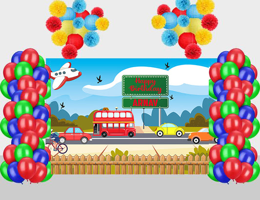Transport Theme Decoration Kit With Backdrop and Balloons