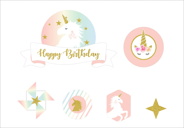 Unicorn Theme Birthday Party Cake Toppers for Decoration