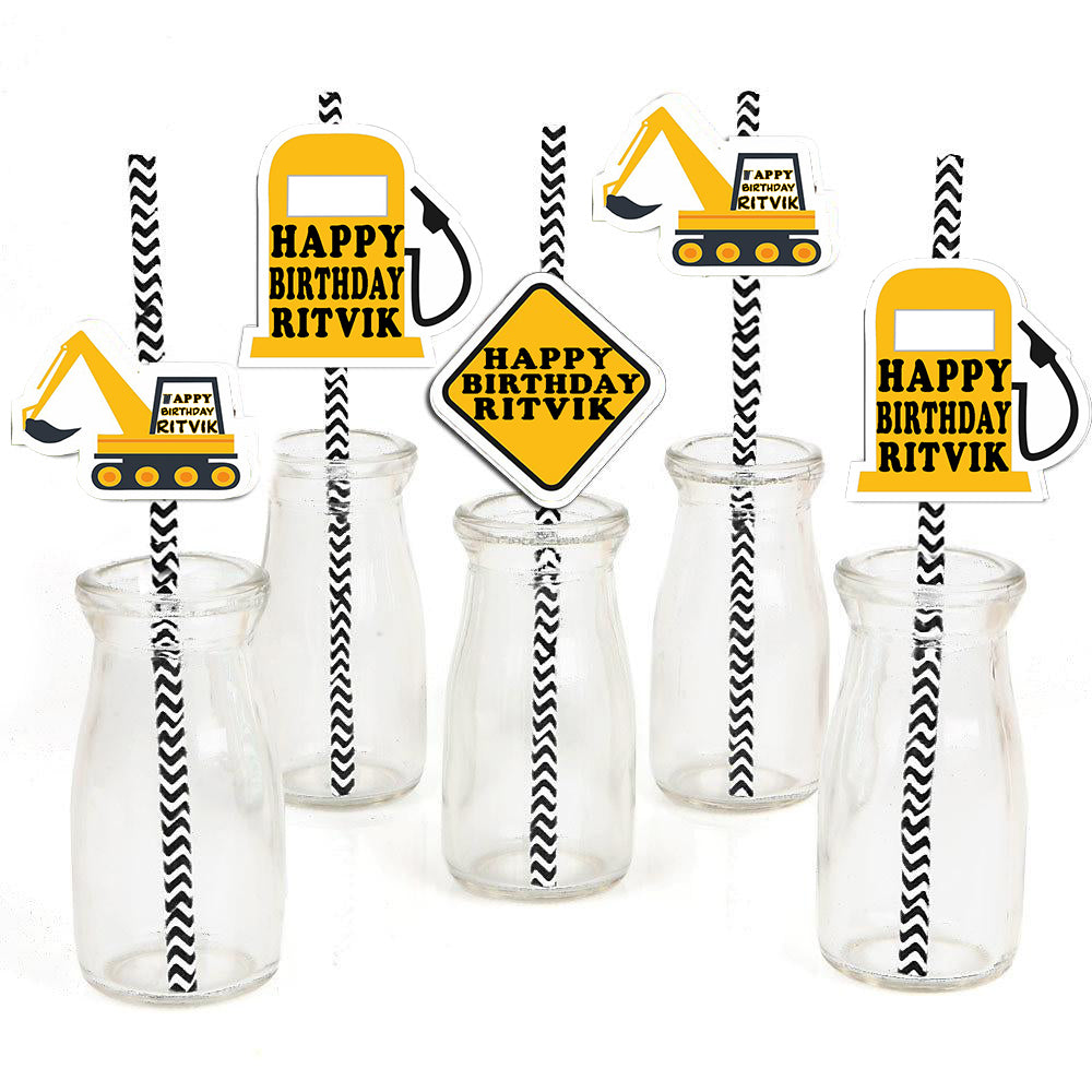 Construction Birthday Party Paper Decorative Straws
