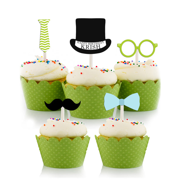 Little Man Theme Birthday Party Cupcake Toppers for Decoration