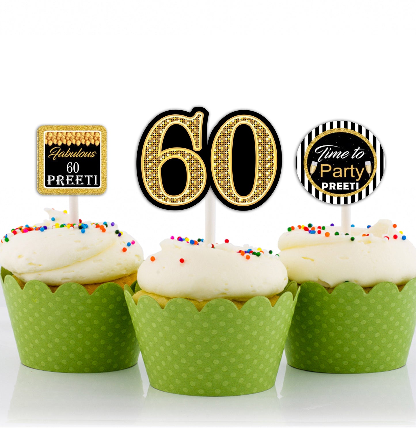 60th Birthday Party Cupcake Toppers for Decoration 