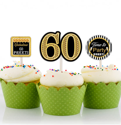 60th Birthday Party Cupcake Toppers for Decoration 