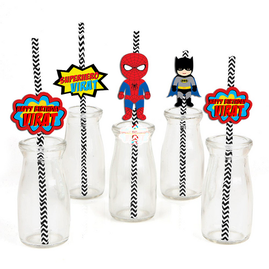 Super Hero Theme Birthday Party Paper Decorative Straws