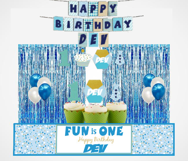One Is Fun  Decoration Kit With Foil Curtain (Boys)