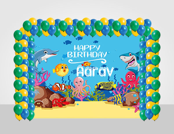 Baby Shark Theme Birthday Party Decoration Kit with Backdrop & Balloons