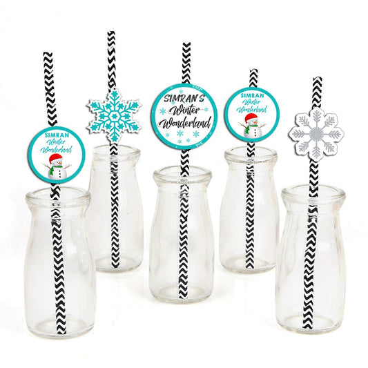 Winter Wonderland Theme Birthday Party Paper Decorative Straws