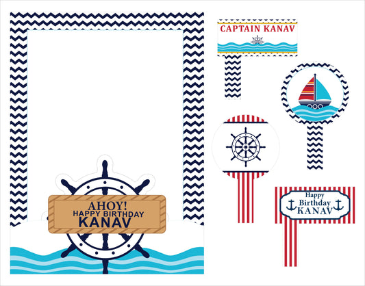 Nautical Ahoy  Theme Birthday Party Selfie Photo Booth Frame & Props