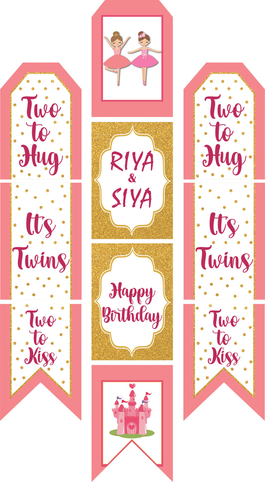 Twin Girls Theme Birthday Party Paper Door Banner for Wall Decoration