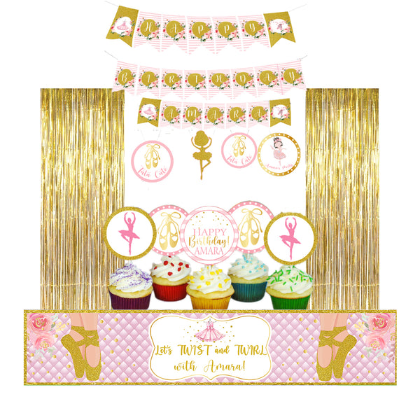 Ballerina Theme  Birthday Party Decoration Kit With Foil Curtain