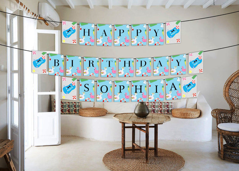 Pool Party Birthday Banner For Decoration
