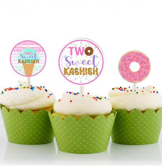 Two Sweet Theme Birthday Party Cupcake Toppers for Decoration 