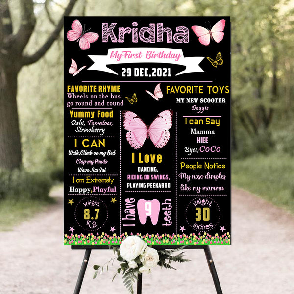 Butterfly & Flowers Customized Chalkboard/Milestone Board for Kids Birthday Party