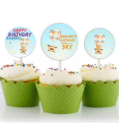 Hot Air Cup Cake Topper Birthday Decoration (Pack Of 12)